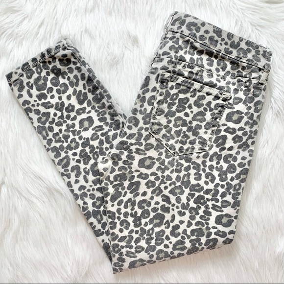 Loft Leopard Print Light Cream Black Cropped Skinny Jeans, Size 4 Petite, 27P - Picture 10 of 14